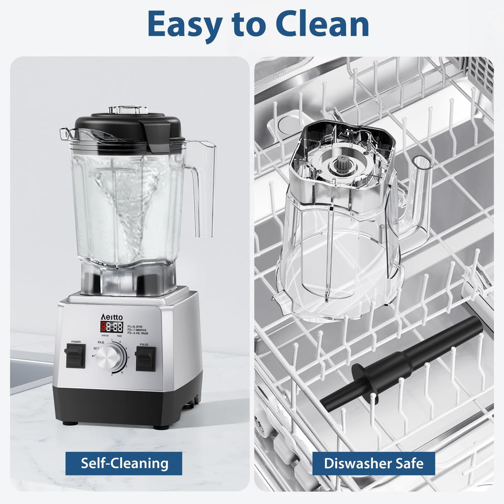Aeitto Blenders For Kitchen With 68Oz. Jar, 1800W Max Power Smoothie Blender, 3 Preset Programs & 7 Speeds, Professional Countertop Blender For Smoothies, Ice Crush, Frozen Drinks, Silver