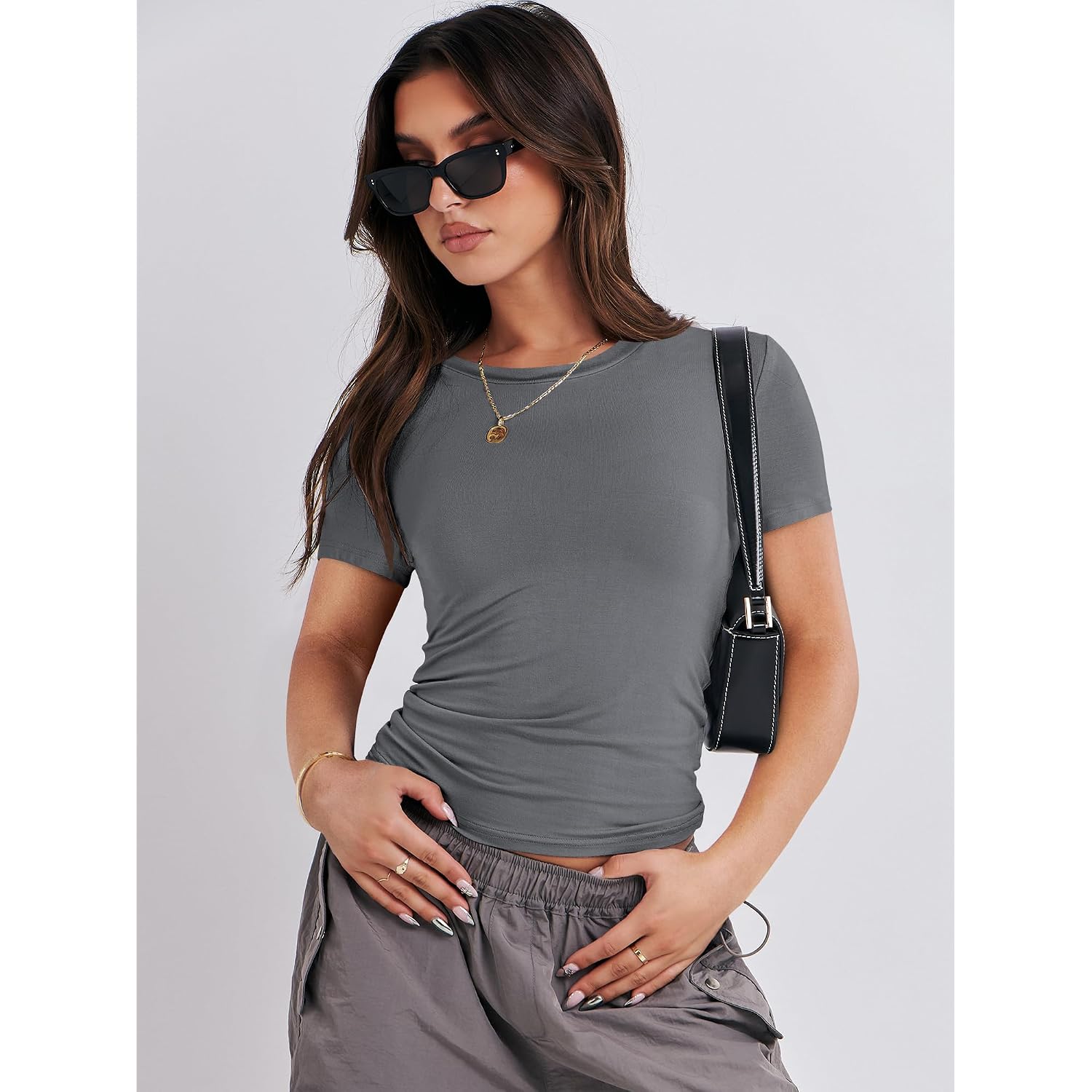 Anrabess Women’S 3 Pack Short Sleeve Shirts 2026 Crop Tops Tight Fitted Basic Tees Workout T Shirts Y2K Clothes Summer Outfit