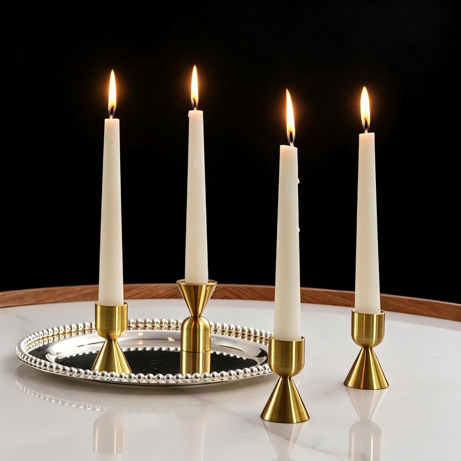 NUPTIO Candle Stick Candle Holder: Set of 4 Gold Aluminium Candlestick Holders - Brass Taper Candleholder for Fall Thanksgiving Christmas Table Fireplace Decoration