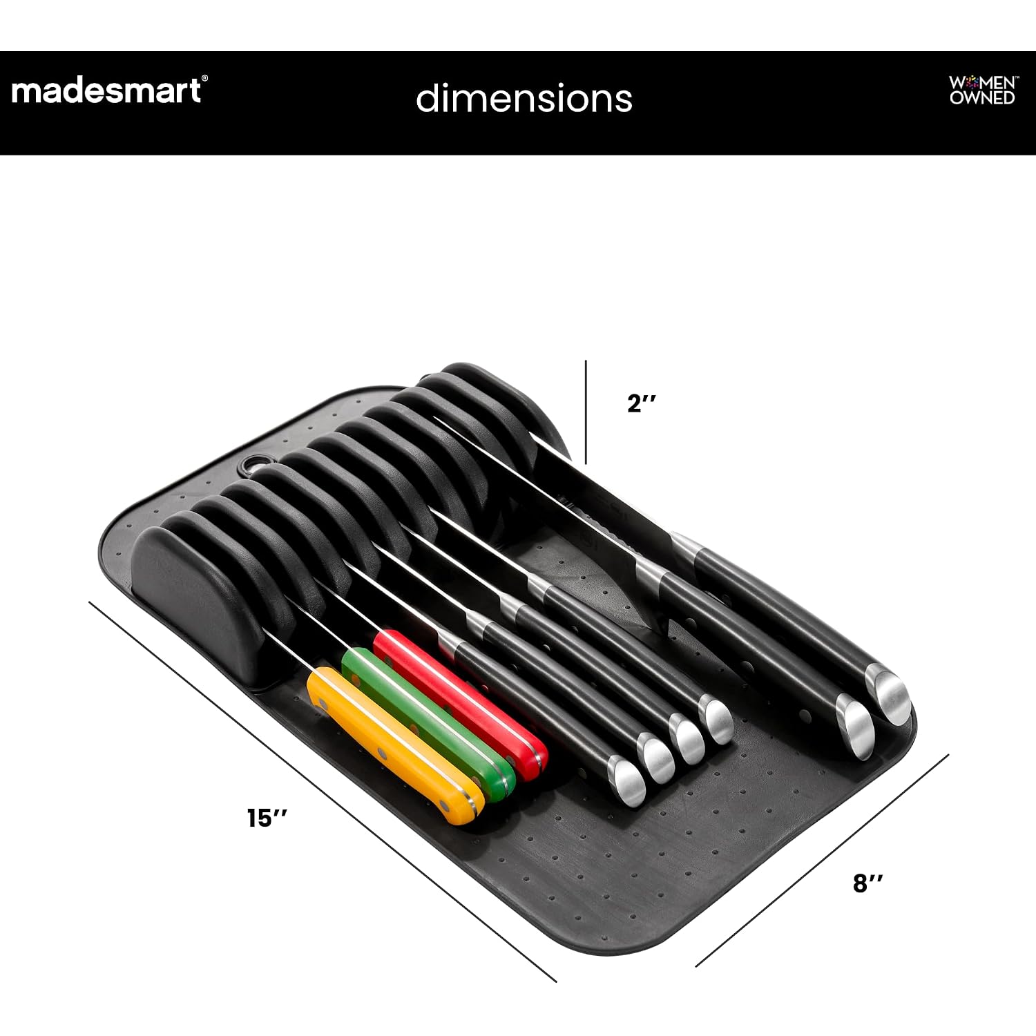 Madesmart Classic Knife Mat For 11 Knives With Soft Grip Base, Carbon