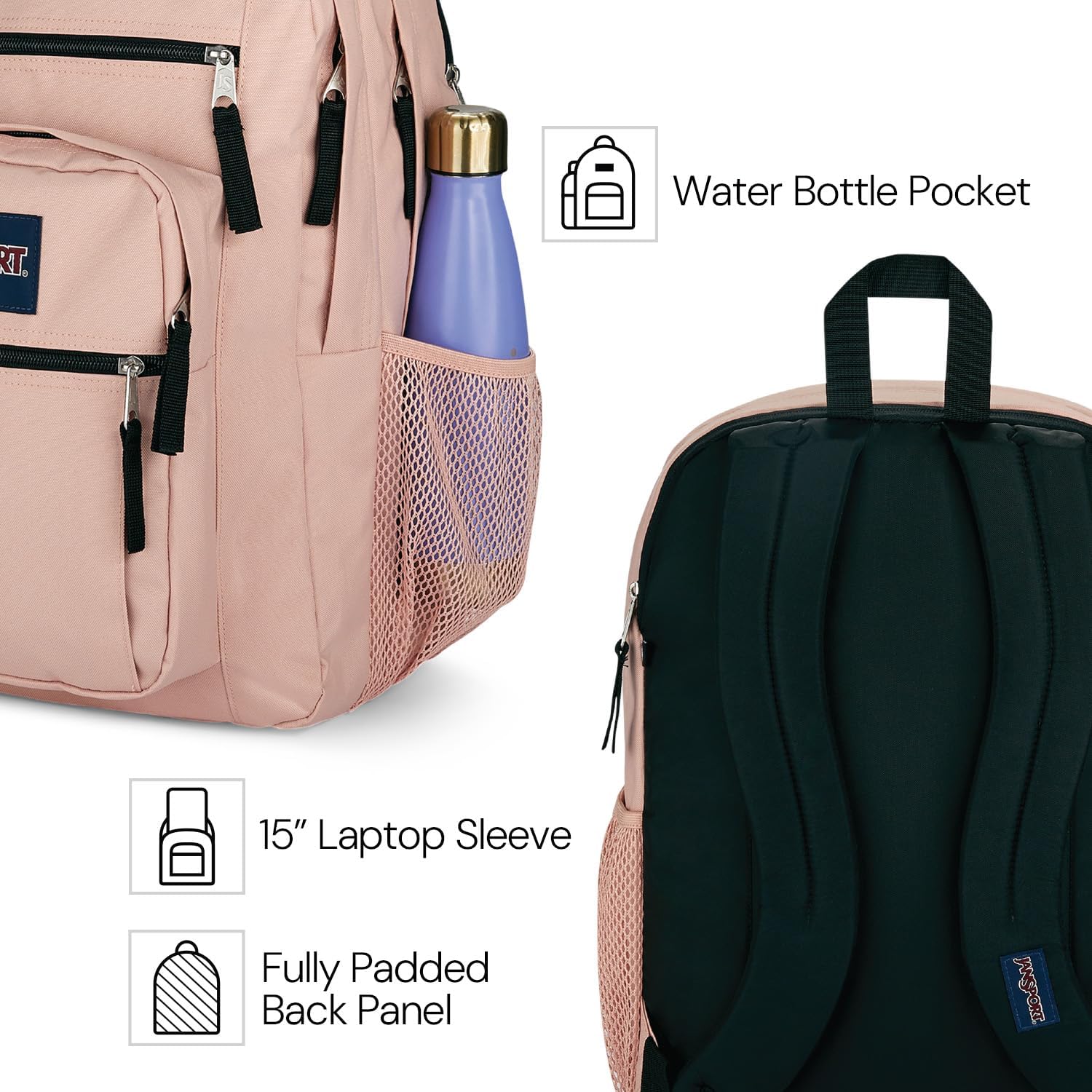 Jansport Laptop Backpack - Computer Bag With 2 Compartments, Ergonomic Shoulder Straps, 15” Laptop Sleeve, Haul Handle - Black