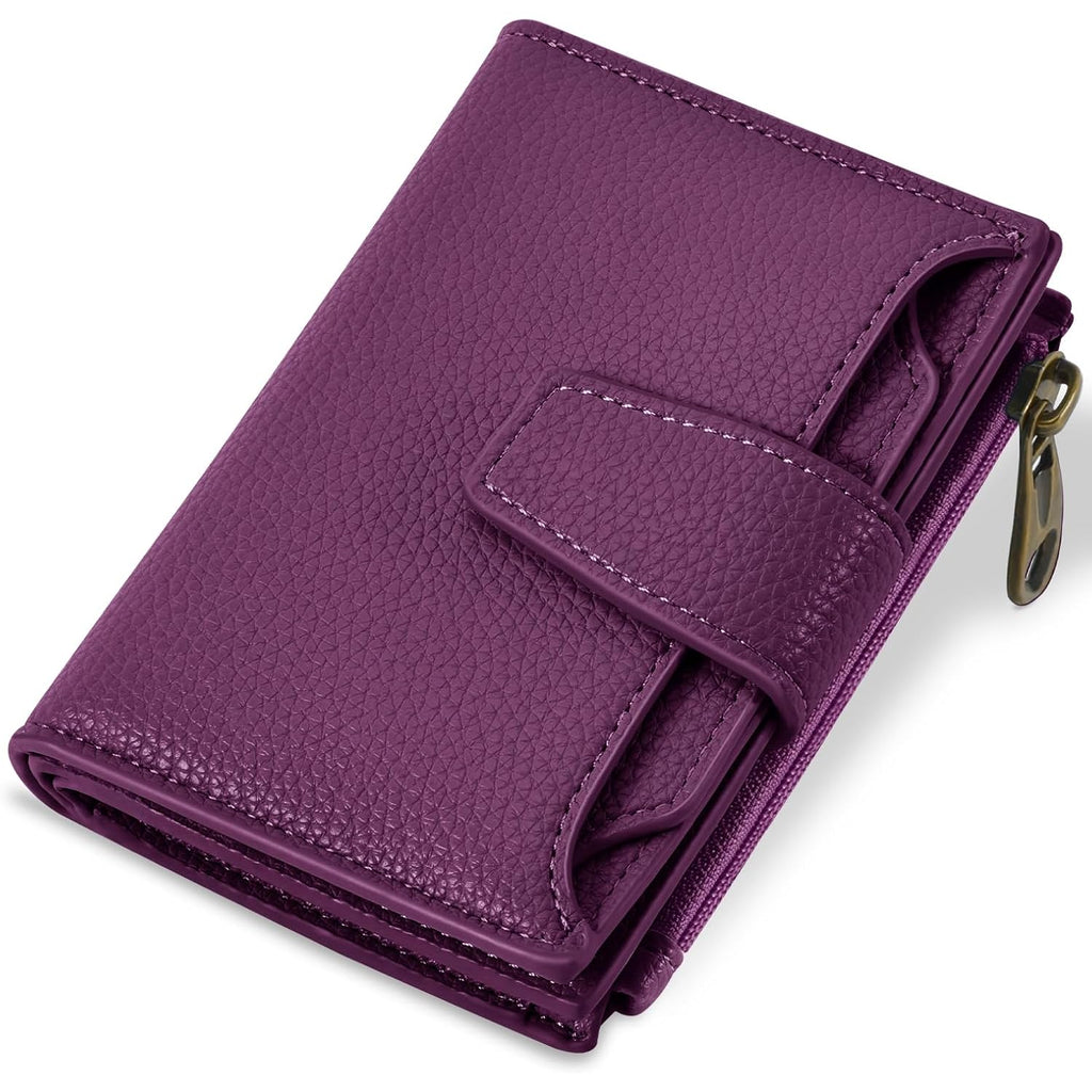 Airkit Small Wallet Women RFID Blocking Soft Leather Bifold Compact Card Holder Wallet for Women with Zipper Coin Pocket 4 ID Window