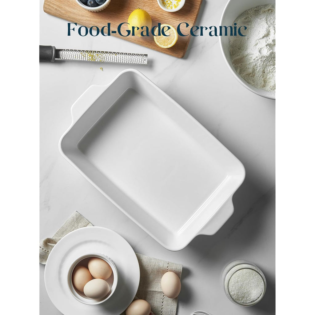 DOWAN Casserole Dish, 9x13 Ceramic Baking Dish, Large Lasagna Pan Deep for Oven, 4.2 Quarts Baking Pan with Handles, Oven Safe and Durable Bakeware for Lasagna, Home Decor, Wedding Gift, Soft White