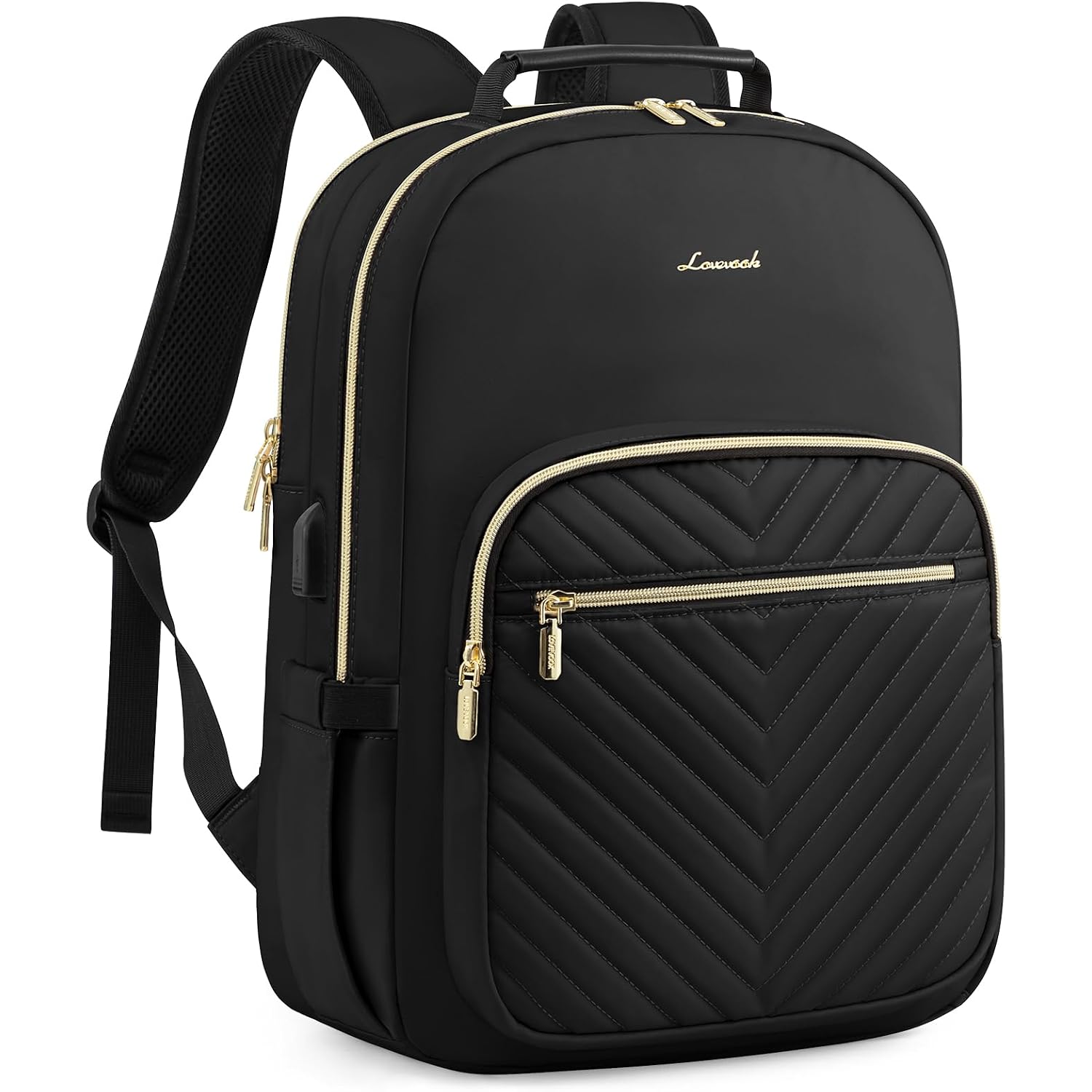 Lovevook Laptop Backpack Purse For Women, Work Travel Computer Bags, College School Backpack For Student Girl, Quilted Casual Daypack With Usb Port, Fit 15.6 Inch Laptop, Black