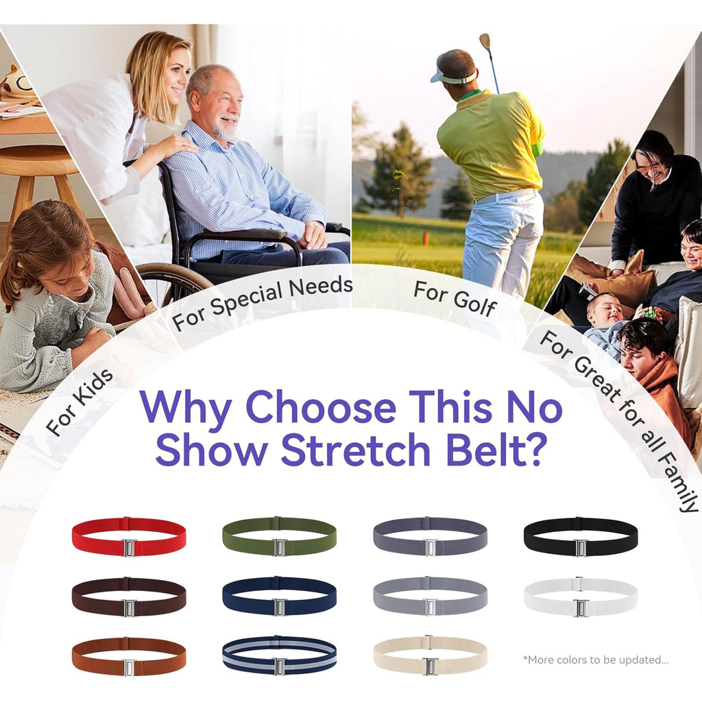 No Show Elastic Belts for Women with Invisible Flat Buckle Stretch Web Strap Belt for Jeans Pants Dresses