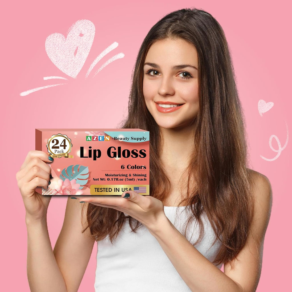 Azen 24 Pack Lip Gloss Set, Color Lip Oil For Dry Cracked Lips Moisturizing Hydrating Nourishing With Vitamin E, Mothers Day Gifts For Women
