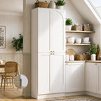 Cyclysio 80" Kitchen Pantry, Extra Tall Arch Storage Cabinet With 4 Soft Close Doors And Adjustable Shelves, Freestanding Wood Cupboard With Seamless Fit Wall For Dining Living Room Bathroom Furniture