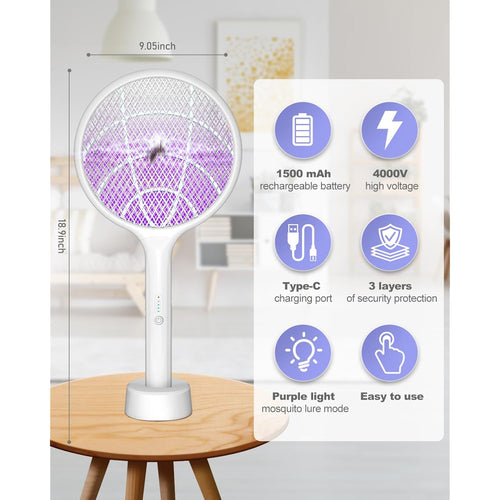 2Pack Electric Fly Swatter,4000V Bug Zapper Racket With 1500Mah Battery Rechargeable,2 In 1 Fly Zapper & Purple Mosquito Killer Lamp With 3 Layers Of Safety Net Suitable For Indoor And Outdoor