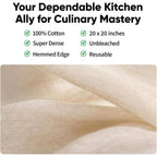 Reusable Cheesecloth,Grade 100,20X20 Inch Hemmed Cheese Cloth For Straining Craft,100% Cotton Unbleached Cloth Strainer For Cooking,Baking,Juicing,Cheese Making,Ultra Fine And Dense,Washable