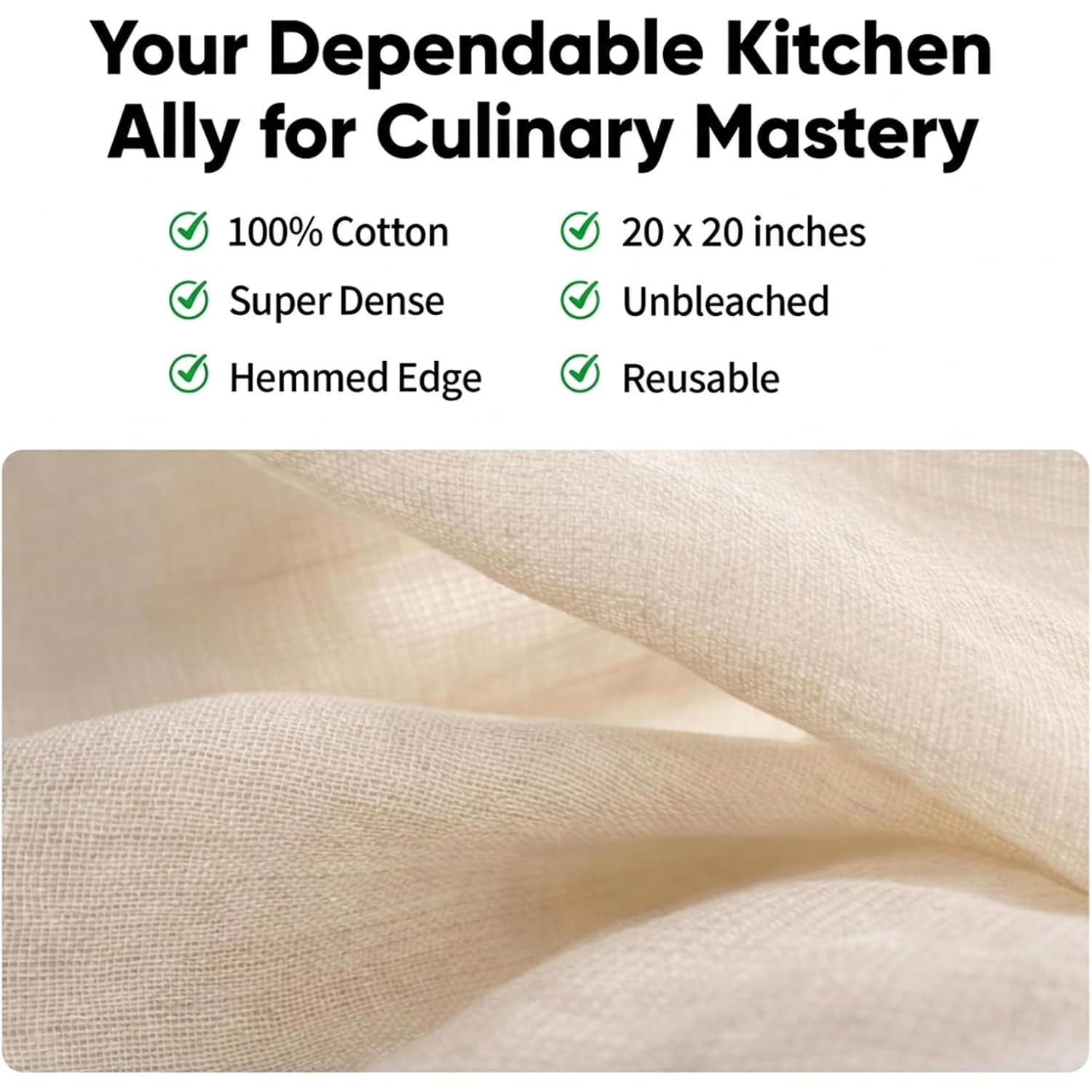 Reusable Cheesecloth,Grade 100,20X20 Inch Hemmed Cheese Cloth For Straining Craft,100% Cotton Unbleached Cloth Strainer For Cooking,Baking,Juicing,Cheese Making,Ultra Fine And Dense,Washable