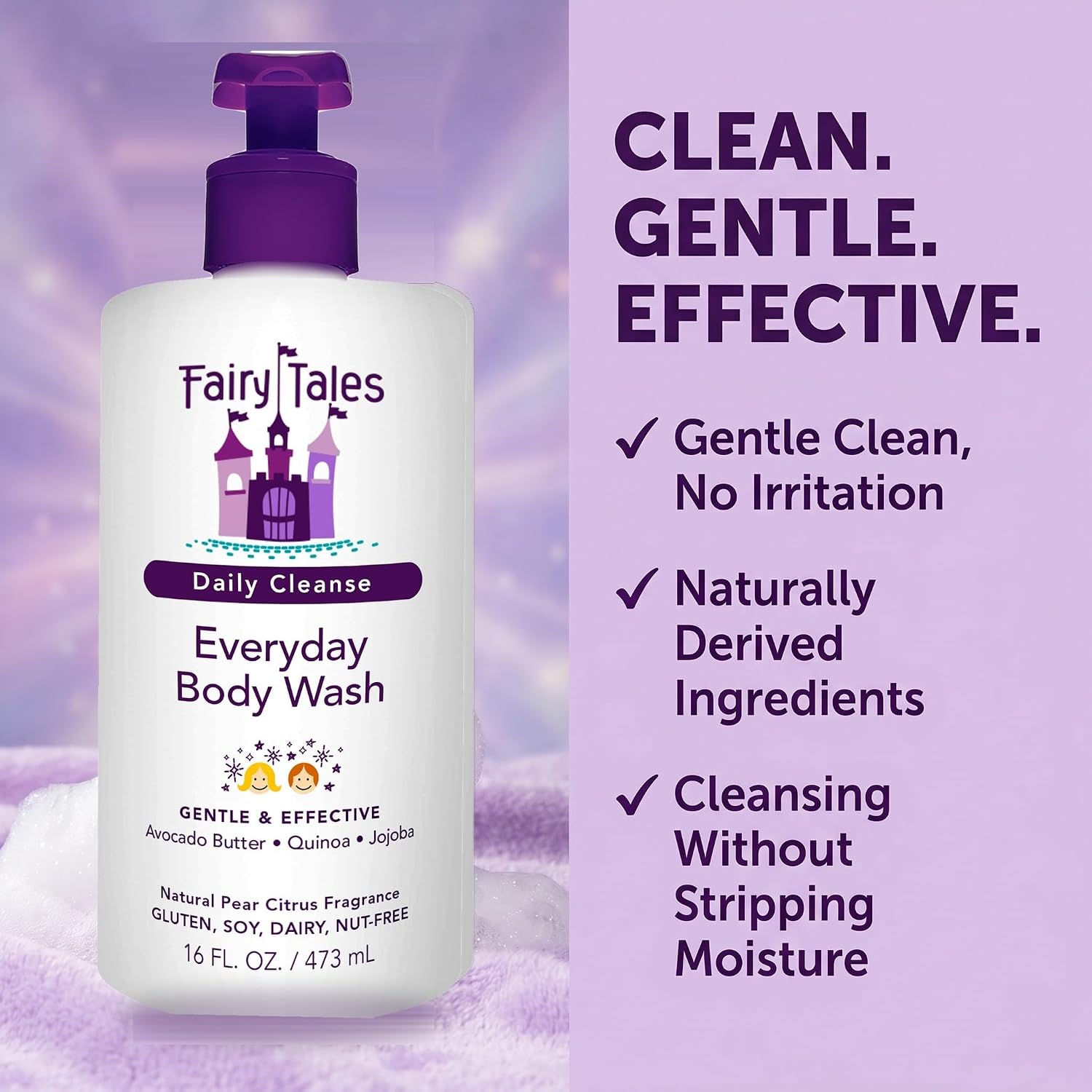 Fairy Tales Daily Cleanse Kids Body Wash | Kids Soap With Gentle, Clean Natural Ingredients | Sulfate Free, Silicone Free, Body Wash For Boys And Girls - 16 Oz.