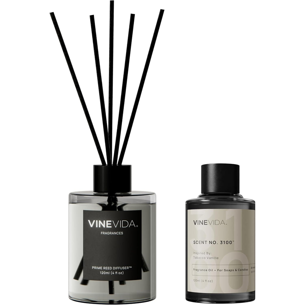 Vinevida Prime Reed Diffuser For Home & Bathroom | Long-Lasting Scent Sticks Set | Oil Stick Diffuser | Bathroom Scent - Room Fragrance No. 3100 - Inspired By: Tobacco And Vanilla