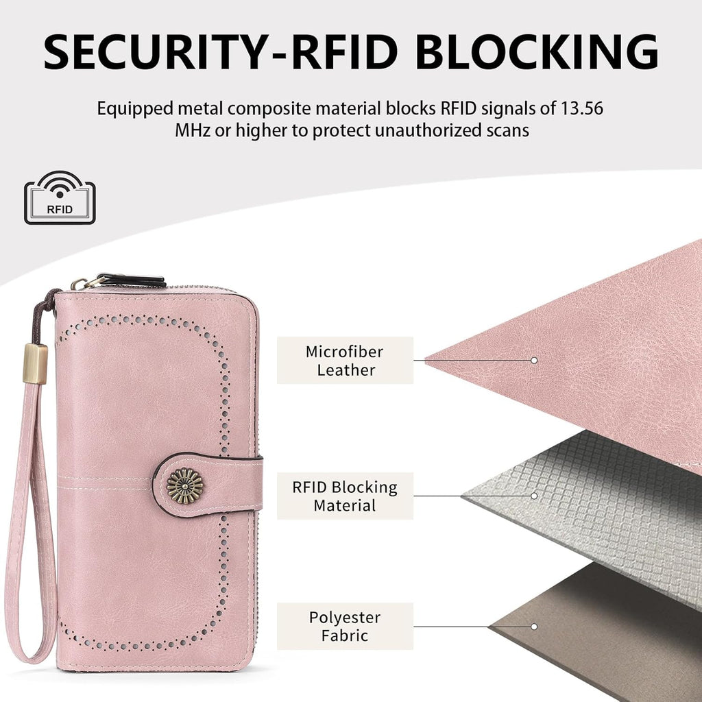Wallets for Women Leather Credit Card Holder with RFID Blocking Holder Bifold Wristlet Clutch Wallet