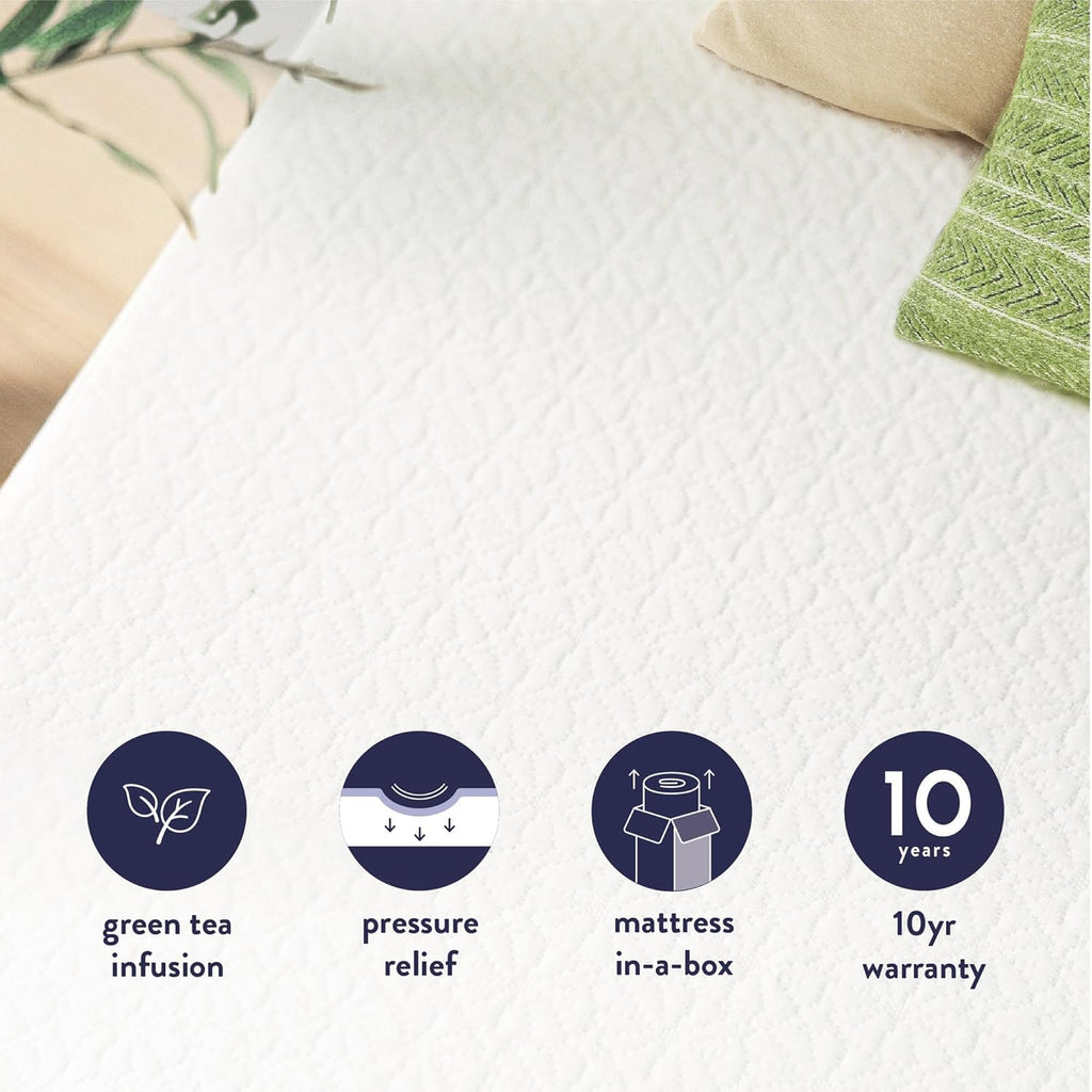 Best Price Mattress 6 inch Twin Mattress Bed-In-A-Box, Green Tea Memory Foam, White