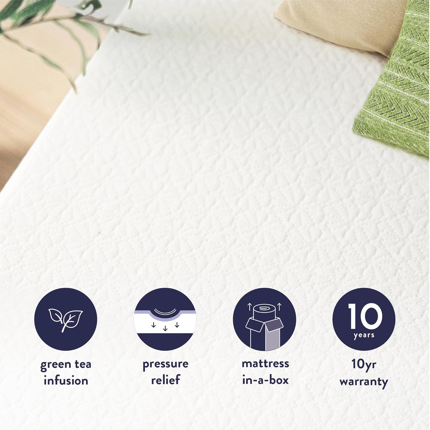 Best Price Mattress 6 inch Twin Mattress Bed-In-A-Box, Green Tea Memory Foam, White