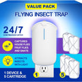 Flying Insect Trap & 5 Cartridges - Attracts And Traps Flying Insects Fruit Flies Mosquitoes - Compatible With Refill (1 Plug-In Base + 5 Cartridges)