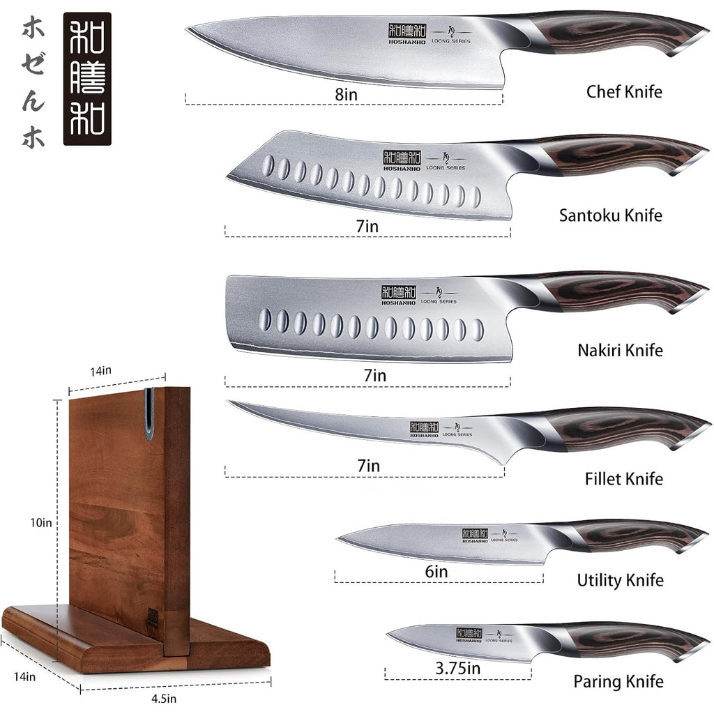 Hoshanho 7 Pieces Kitchen Knife Set, Japanese High Carbon Stainless Steel Magnetic Knife Block Set, Ultra Sharp Chef Knives Sets With Ergonomic Pakkawood Handle