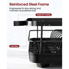 Sakugi Stainless Steel Dish Drying Rack for Kitchen Counter, Sink Organization and Storage Essentials with Silverware & Utensil Holder, Home and Apartment Decor, 12''W x 15.5''L, Black