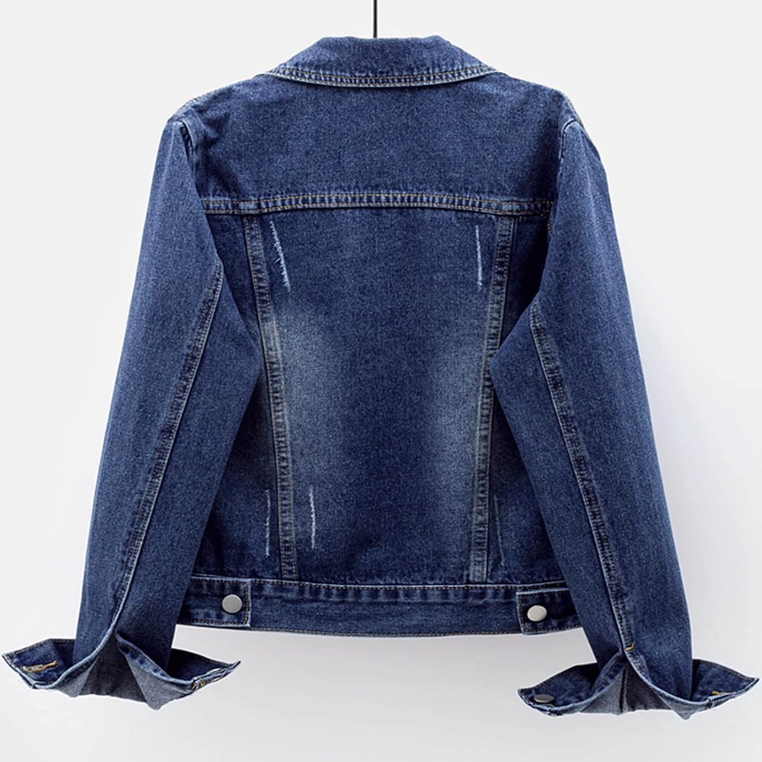 Women'S Basic Long Sleeve Button Down Distressed Denim Jackets Jean Jacket Coat
