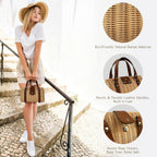 Rattan Purse For Women, Structured Straw Tote Bag, Woven Wicker Satchel Handbag With Reinforced Handles, Summer Beach Travel Bag For Daily Use