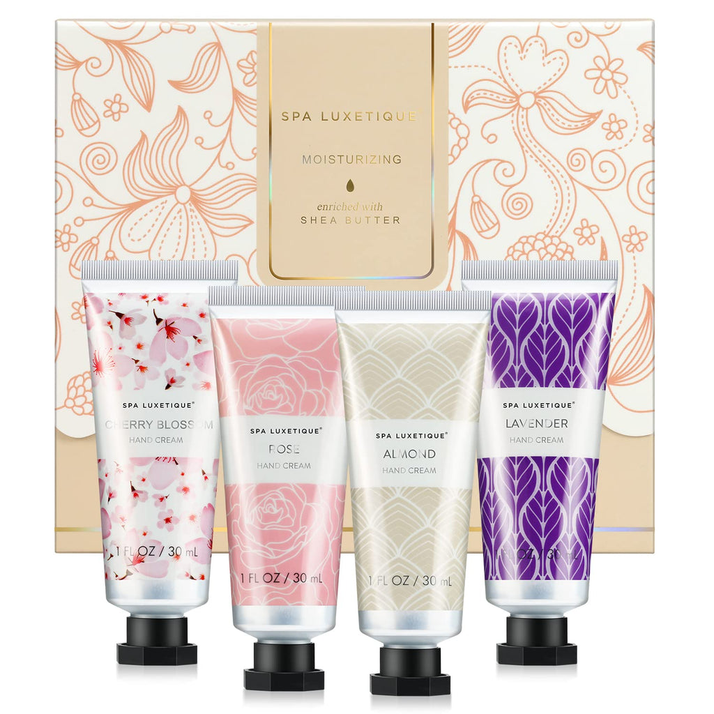spa luxetique Hand Cream Gift Set,Mothers Day Gifts for Mom,4 Pack Shea Butter Hand Lotion Set for Dry Hands,Travel Size Hand Cream for Women,Birthday Gifts for Women,Teacher Appreciation Gift Nurse