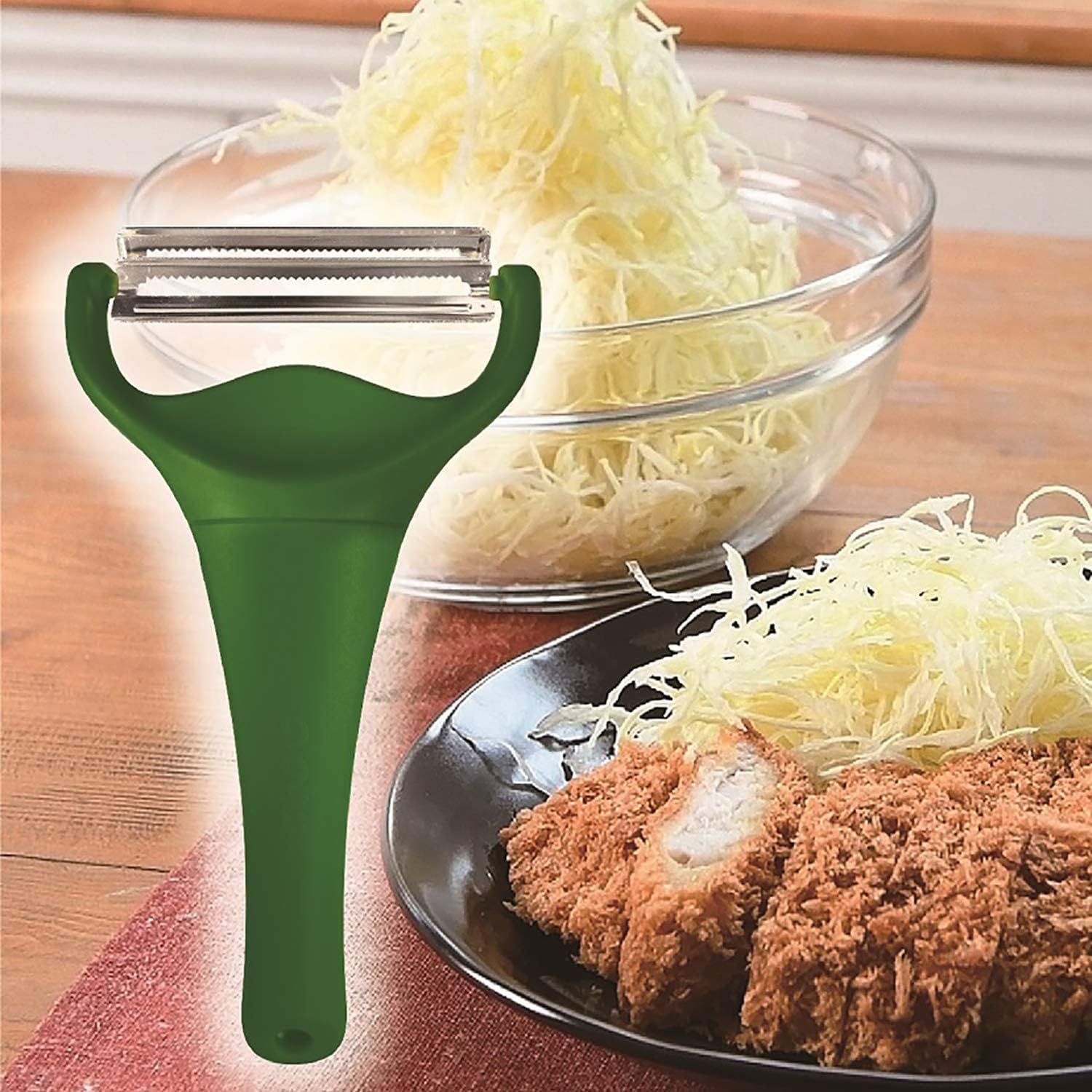 Nonoji Max Cabbage Peeler And Shredder With Non-Slip Handle, Julienne, 2 Sharp Blades For Vegetable Peeling, Kitchen, Dark Green