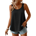 Ofeefan Tank Top For Women Loose Fit Crew Neck Sleeveless Shirts Strap Lace Camisole Chiffon Summer Tops Curved Hem
