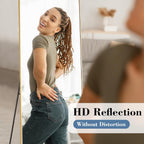 Dumos 64"X21" Full Length Mirror With Stand, Floor Standing Aluminum Frame, Shatterproof Nano Glass For Bedroom, Living Room, Cloakroom Modern Simple Home Decor, Can Be Hanging, Leaning Or Wall, Gold
