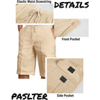 Mens Cotton Linen Shorts Casual Elastic Waist Drawstring Lightweight Summer Beach Cargo Shorts