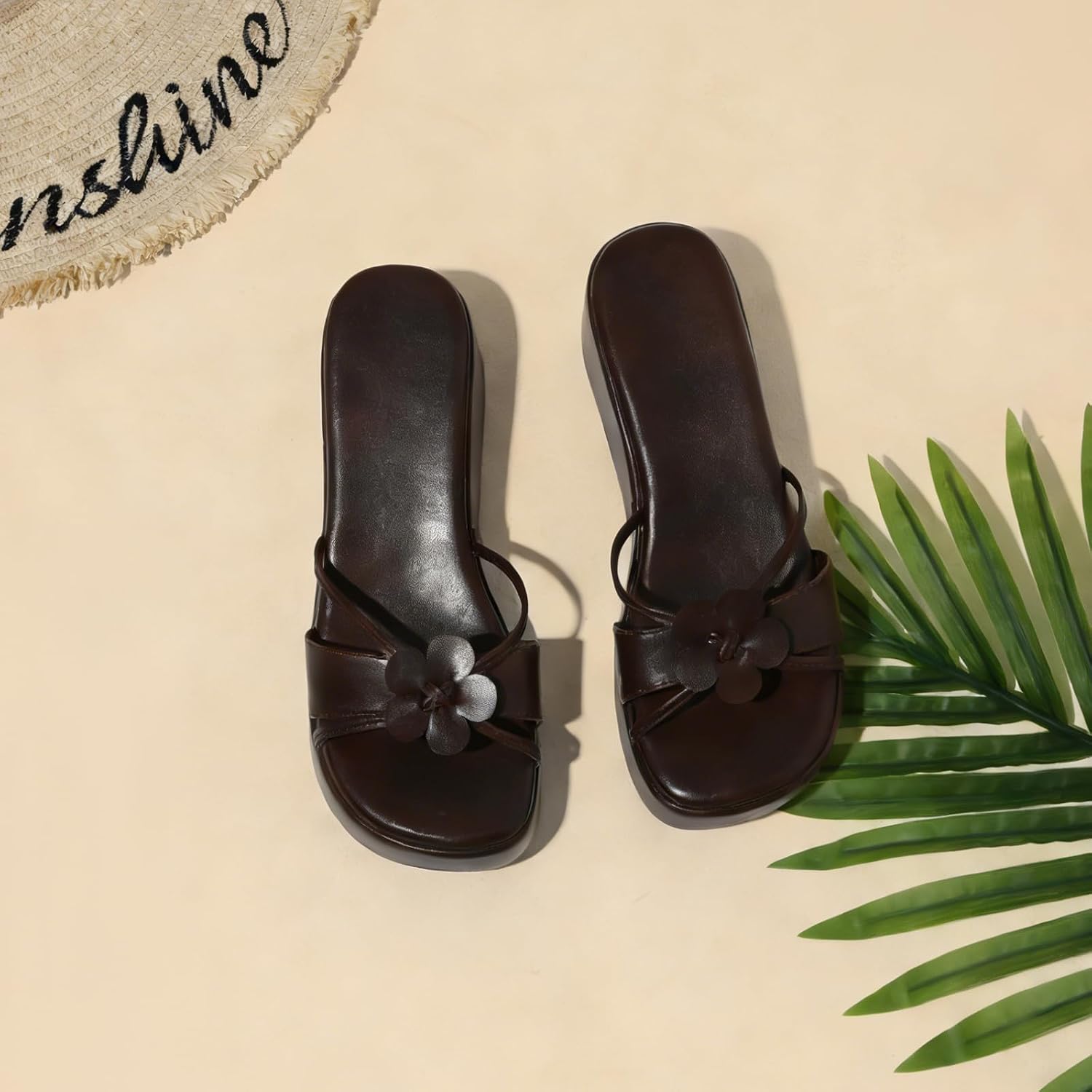 Platform Sandals Women Chunky Floral Wedge Sandals Comfortable Strap Square Toe Slip On Lightweight&Soft Wedges Chic Cute Summer Beach-Ready Shoes