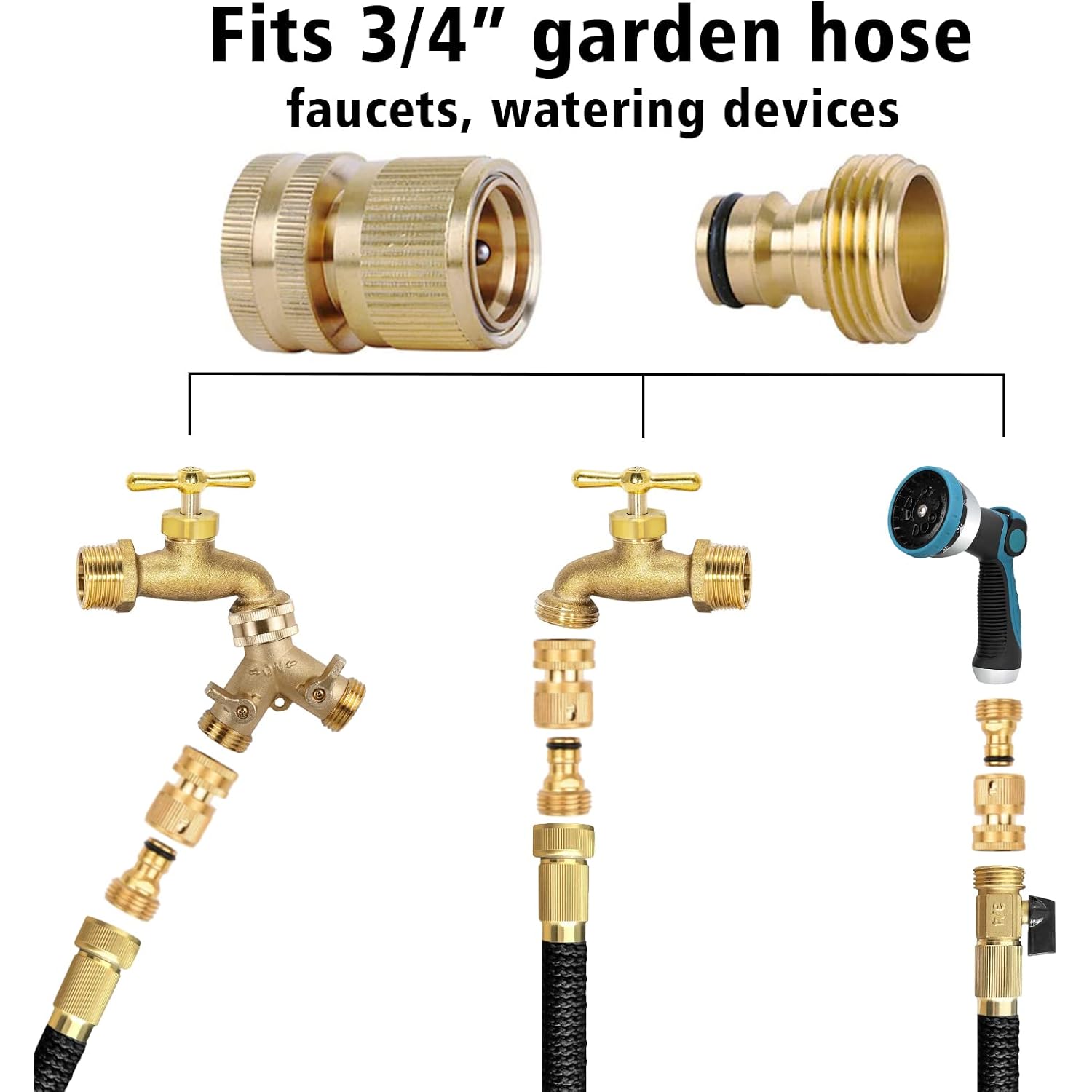 Brass Hose Quick Connect, 3/4 Inch Ght Thread Garden Hose Quick Connector No-Leak Water Hose Quick Connect Fittings Male And Female - 2Packs
