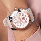 Mulco Luxury Watch For Women, Enchanted Maple - Silver Stainless Steel Case With Wrist Silicone Band, Large Face With Mother Of Pearl And Rose Gold, Quartz Analog Movement, Waterproof