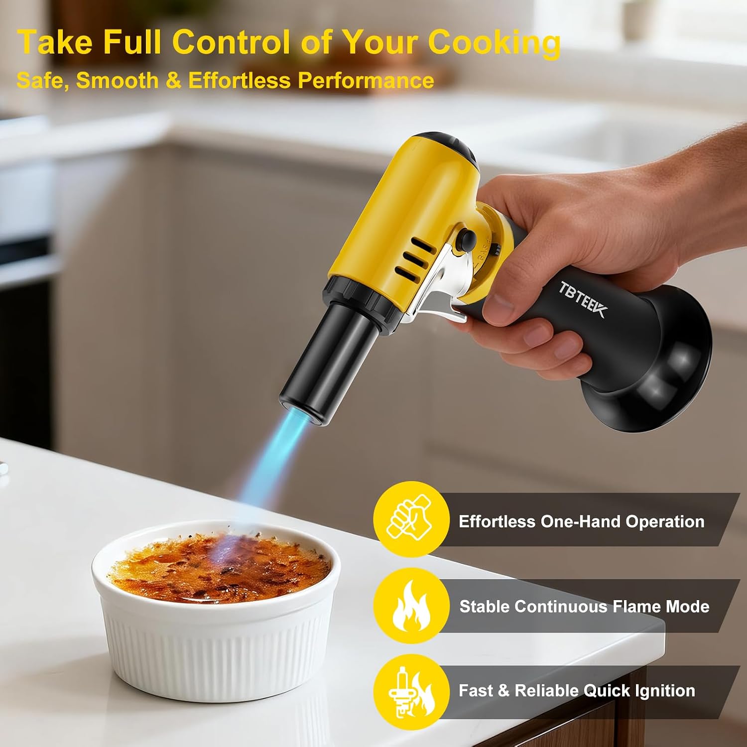 Butane Torch With Fuel Gauge T907, One-Hand Operation Kitchen Torch Lighter With Adjustable Flame For Bbq, Baking, Brulee Creme, Crafts And Soldering(Butane Gas Not Included)