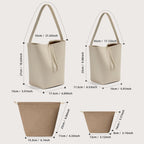 Genuine Leather Bucket Bag with Credit Card Holder Wallet, First Layer Pebble-grained Calfskin Tote Bag