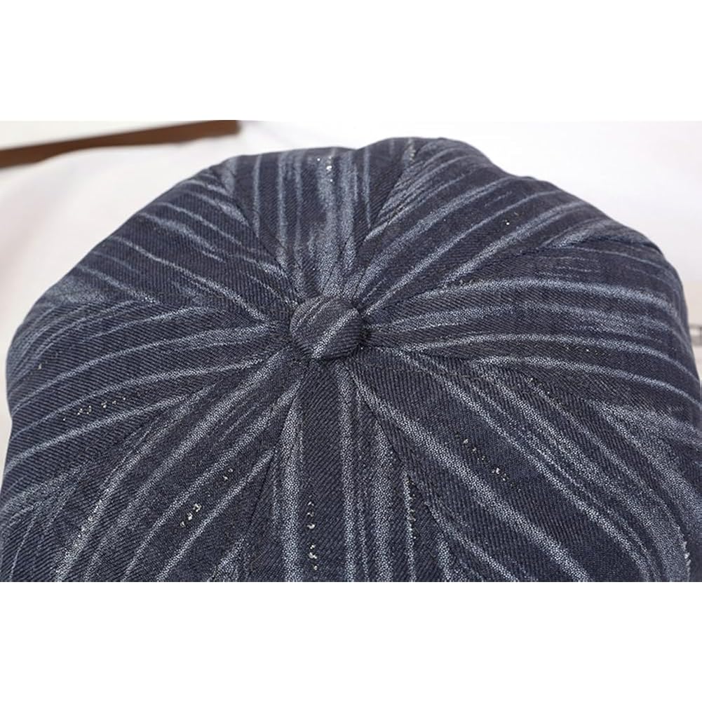 Womens Striped Octagonal Newsboy Cap Vintage Ivy Paperboy Cabbie Gatsby Painter Hats Fashion Beret Hat for Daily Navy-blue