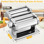 Sailnovo 3 In 1 Pasta Maker Machine - 9 Adjustable Thickness Settings Aluminum Alloy Pasta Roller & 2 Width Cutters For Fresh Spaghetti, Fettuccini, Lasagna, Dumplings - Stainless Steel, Silver