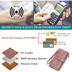 GOIACII Wallet for Women RFID Blocking Ladies Wristlet Soft Leather Credit Card Holder Large Capacity Double Zipper 5 ID Windows Dusty Pink
