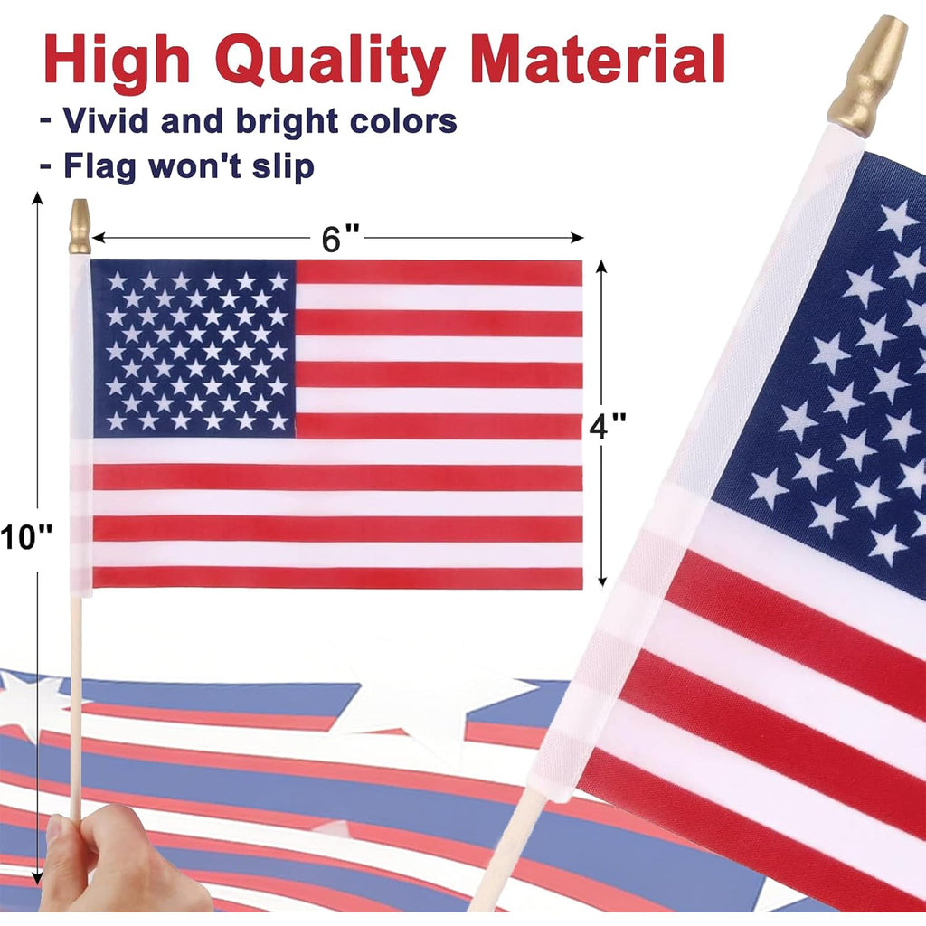 12 Pack Small American Flags - 4X6 Inch Mini Usa Hand Held Stick Flag With Safety Spear Top, 250Th Anniversary, Memorial Day, Outdoor 4Th Of July Decorations, Veteran'S Day Patriotic Decor