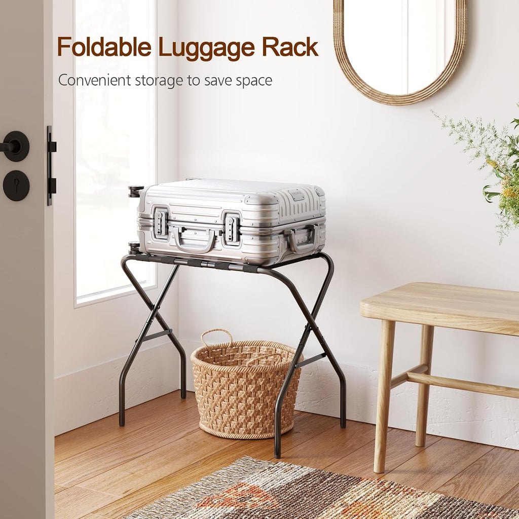 Amhancible Luggage Rack, Foldable Suitcase Stands Set Of 2, Metal Luggage Holder For Guest Room, Bedroom, Hotel, Holds Up To 110 Lb, Easy Assemble, Black Hlr01Bk