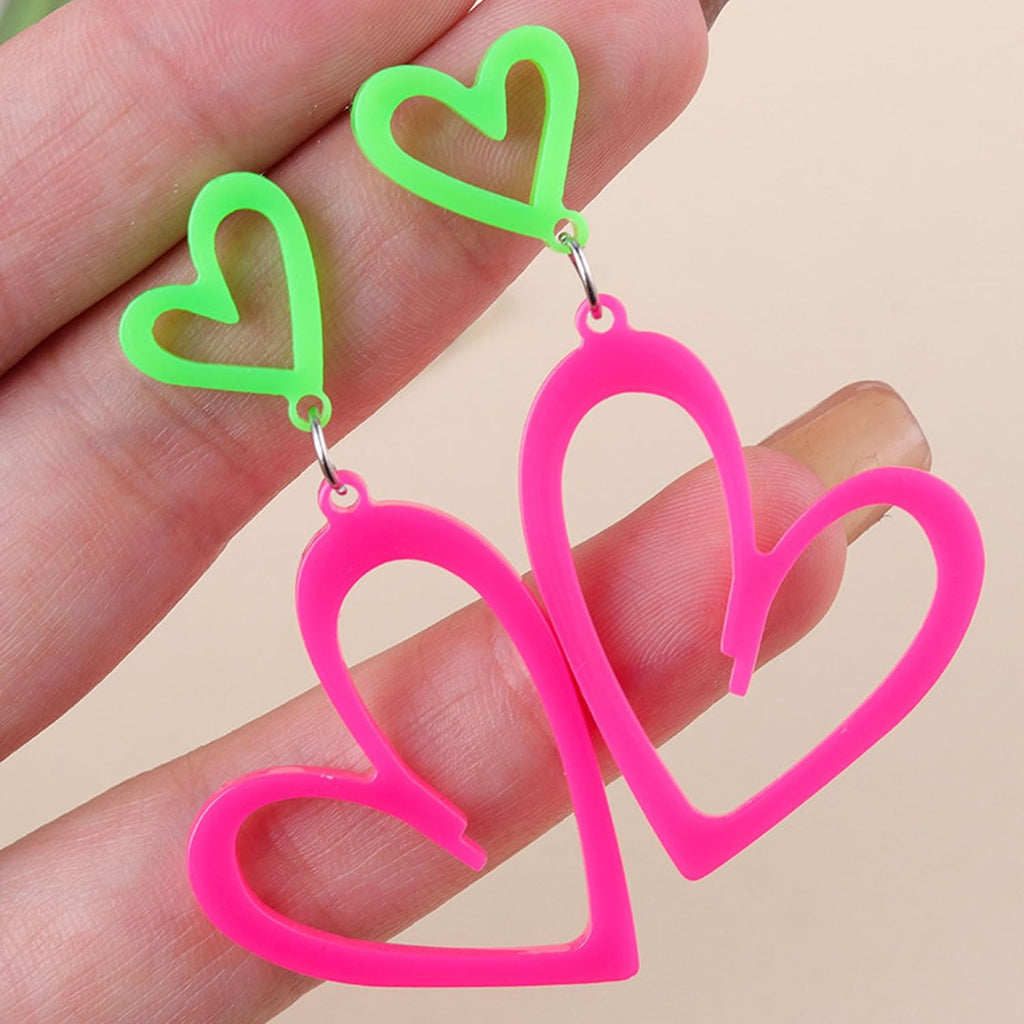 Neon Heart Earrings for Women Acrylic Neon Earrings 80s 90s Outfit for Women Glow Party Accessories Gifts Hot Pink Orange Green Yellow