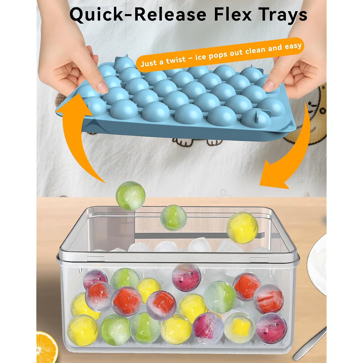 Ice Cube Trays With Lid And Bin, Bpa-Free Mini 0.8 Inch Sphere Ice Molds, 2-Pack Small Round Ice Ball Trays, Easy Release, Includes Scoop & Ice Storage Box For Cocktails, Coffee