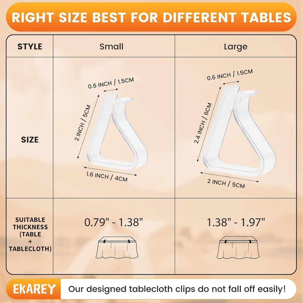 24 Pieces Clear Tablecloth Clips, Durable Plastic Table Cover Holders, Windproof Transparent Clamps for Securing Tablecloths Indoor Outdoor Party, Wedding, Christmas Event, Picnic, Camping (24, Large)