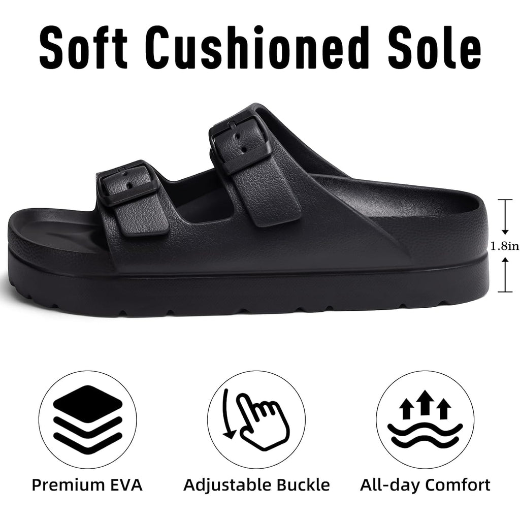 Shevalues Women’S Platform Sandals With Arch Support, Lightweight Cloud Slides With Adjustable Double Buckle, Comfortable Eva Recovery Sandals For Summer Beach