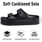 Shevalues Women’S Platform Sandals With Arch Support, Lightweight Cloud Slides With Adjustable Double Buckle, Comfortable Eva Recovery Sandals For Summer Beach