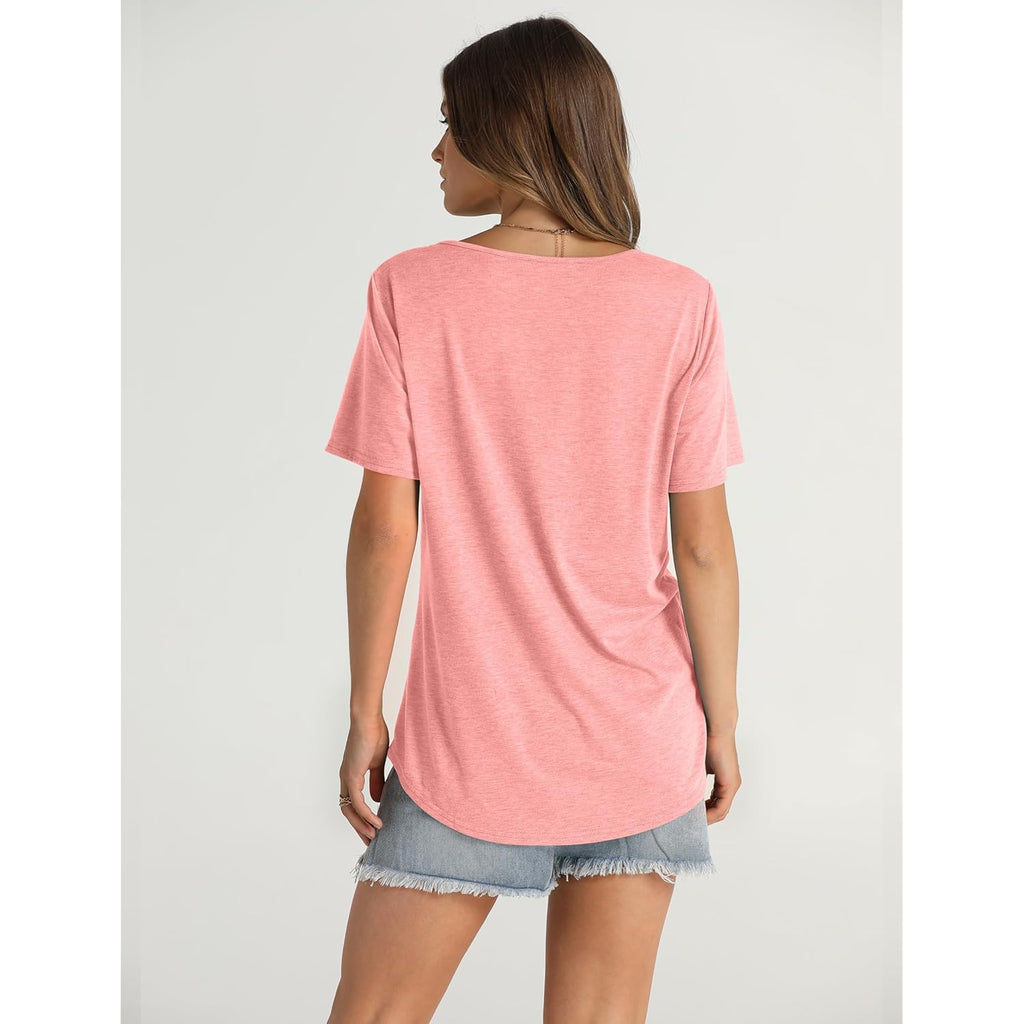 Women's Summer Tops 2026 Trendy Short Sleeve Shirts Smocked Crewneck Tee
