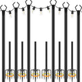 6 Pack 10 Ft Heavy Duty Metal String Light Poles Adjustable Outdoor Lighting Stand For Patio,Backyard,Garden,Party & Wedding Rustproof & Sturdy With Hooks
