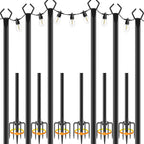 6 Pack 10 Ft Heavy Duty Metal String Light Poles Adjustable Outdoor Lighting Stand For Patio,Backyard,Garden,Party & Wedding Rustproof & Sturdy With Hooks