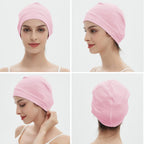 vidsel 100% Cotton Skull Caps for Men Women Breathable Night Cap Sleep Hats Soft Lightweight Running Beanie Helmet Liner 2 Pink & Light Purple