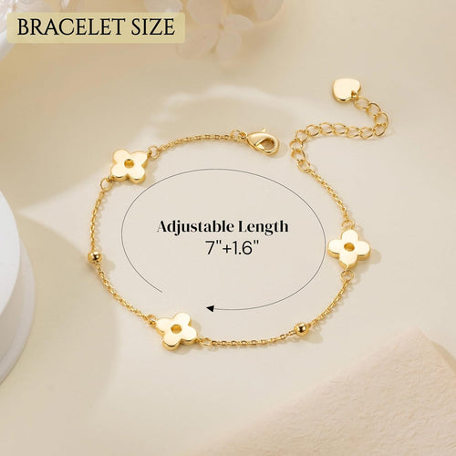 14K Gold Bracelets for Women Gold Bracelet for Womens Clover Bracelets for Women Lucky and Playful Design Womens Four Leaf Clover Bracelet Adjustable Size (7-8.6) in