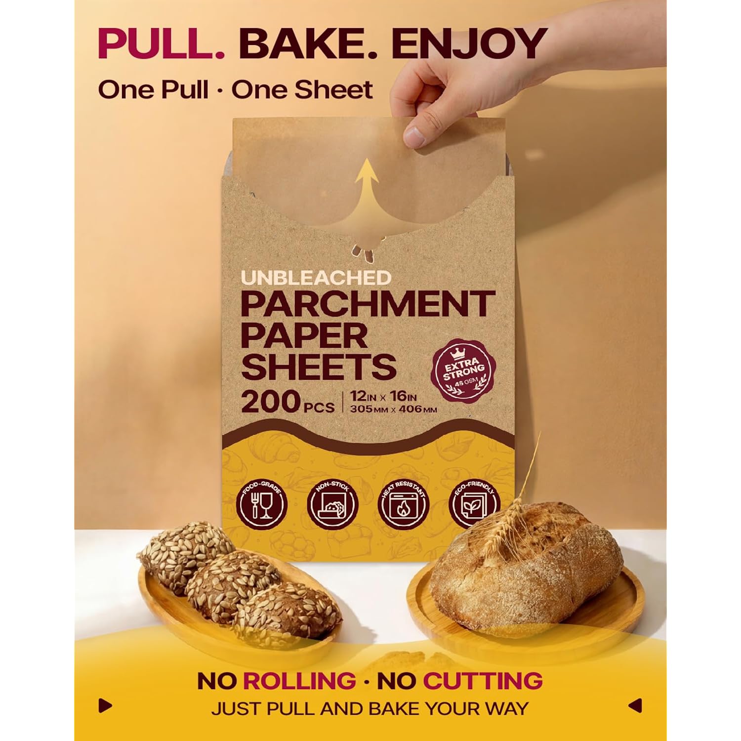 Katbite 200Pcs 12X16 In Unbleached Parchment Paper For Baking, Precut Parchment Paper Sheets, Heavy Duty Flat Baking Paper, Half Sheet Baking Sheets For Baking Cookies, Cooking, Air Fryer, Oven